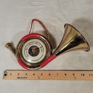 Vintage Stellar Western Germany Weather Barometer Brass Gold  French Horn Design